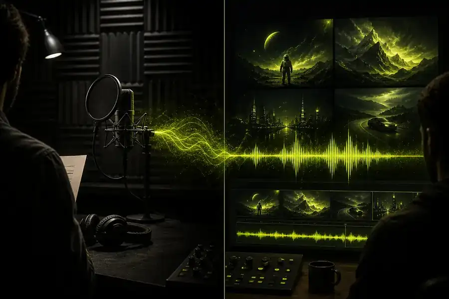 Finished branded video scene with narration